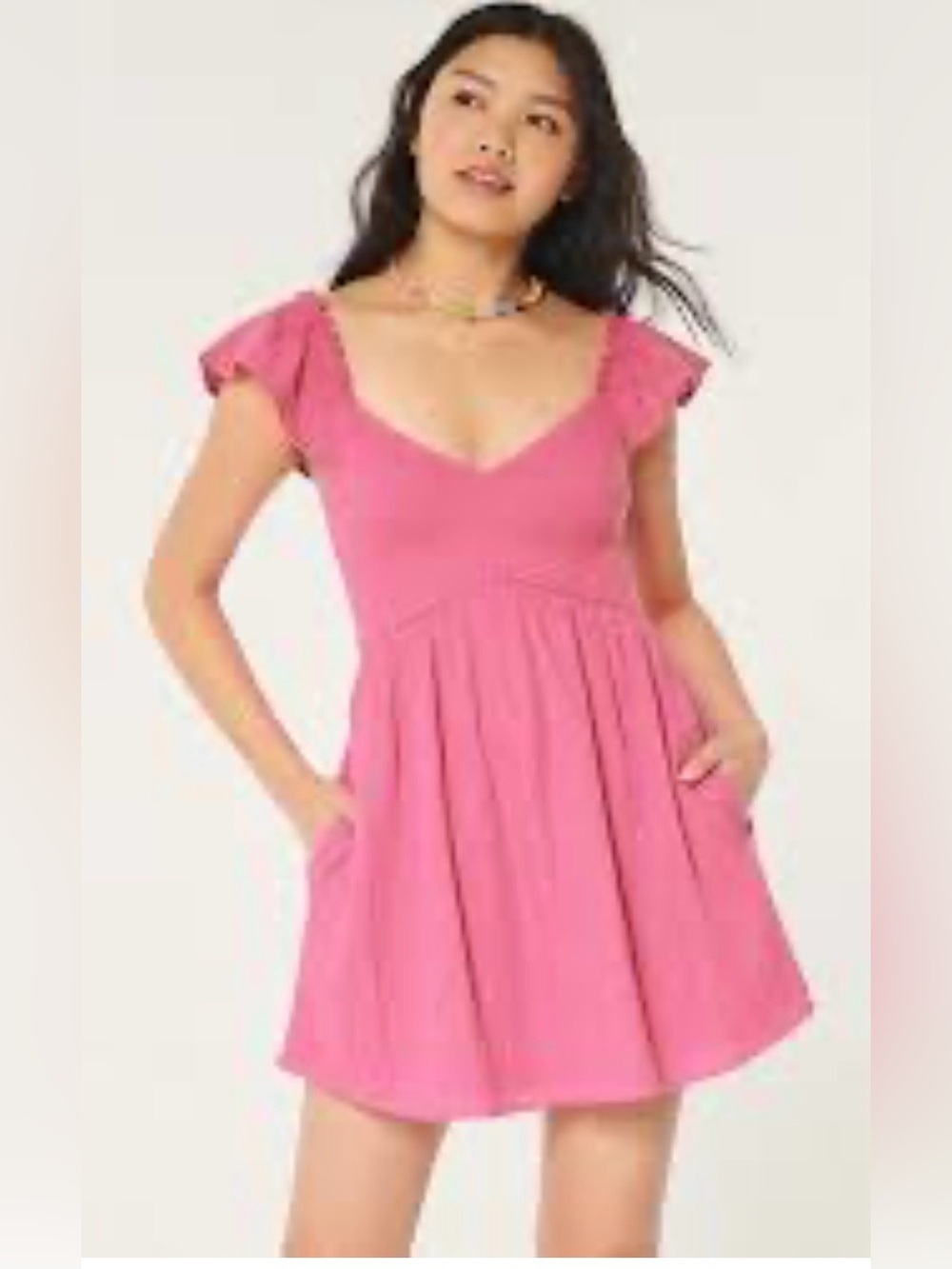 Hollister Woman’s Sm Pink Ruffled Romper With Skirt Over Top Dress Like New